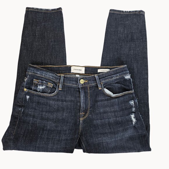 Womens Bootcut Slim Dark Washed Denim Jeans Casual Comfort Ankle Cropped 24 - Picture 15 of 16